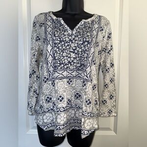 Lucky Brand Navy and White Women's Tunic Cotton/Modal Blend Size Medium Soft